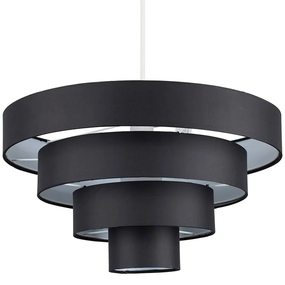 4 Tier Ceiling Pendant Lamp Shade - Black, Fabric image