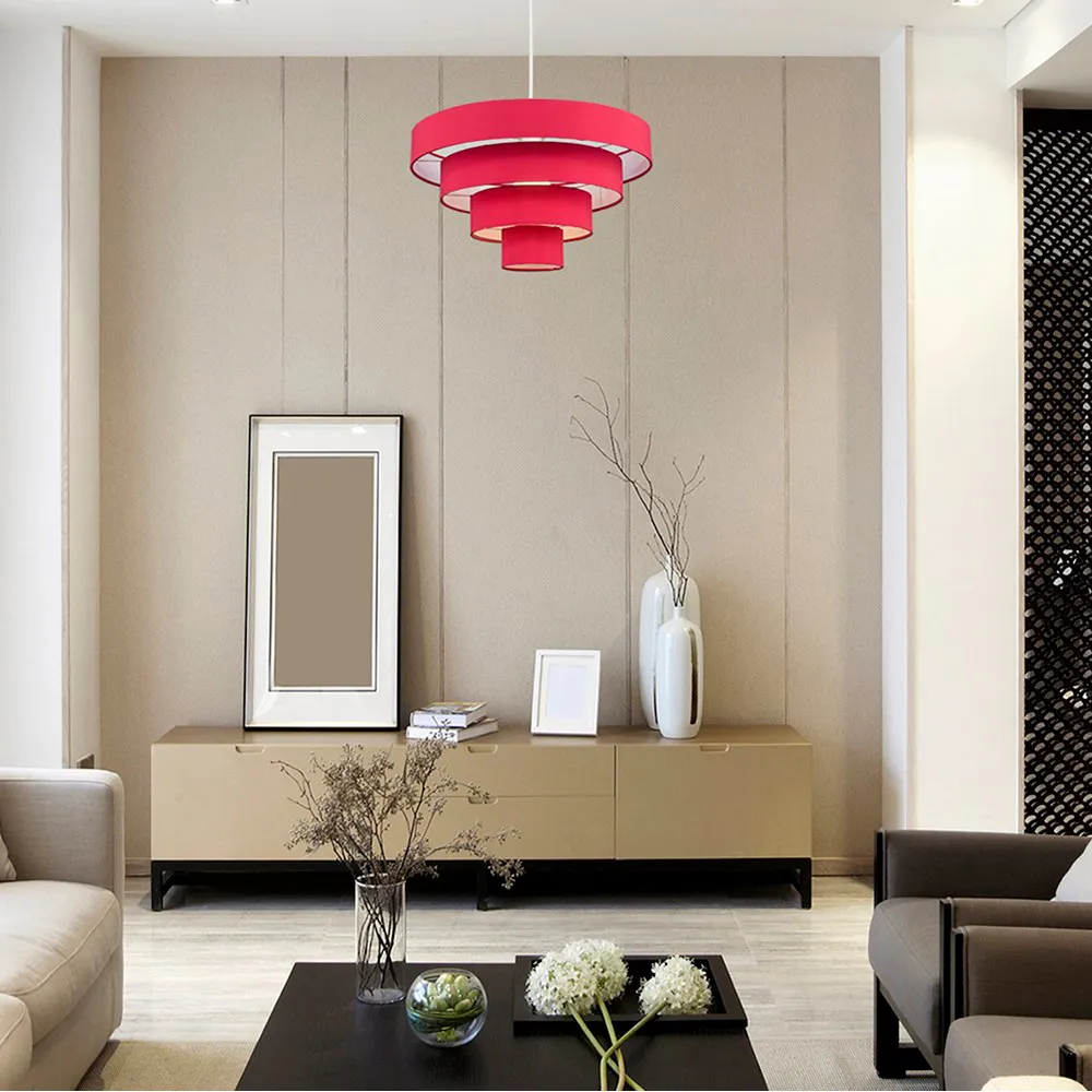 4 Tier Ceiling Pendant Lamp Shade - Red, Fabric