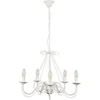 5 Way Chandelier with Curled Details - Ivory White