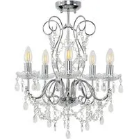 5 Way Crystal Droplet Chandelier - Silver Chrome