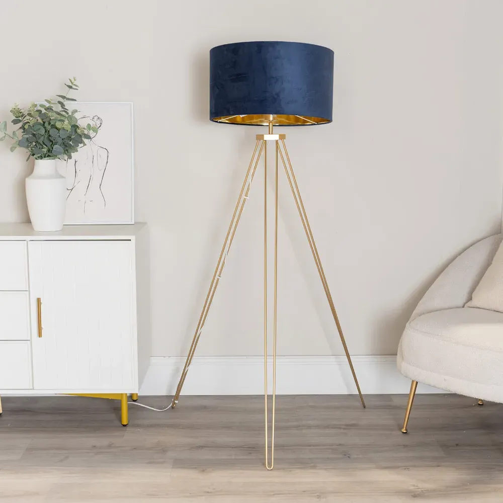 Aero Hairpin Tripod LED Floor Lamp - Gold, Velvet
