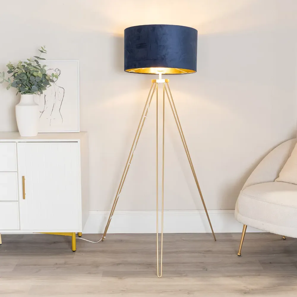 Aero Hairpin Tripod LED Floor Lamp - Gold, Velvet