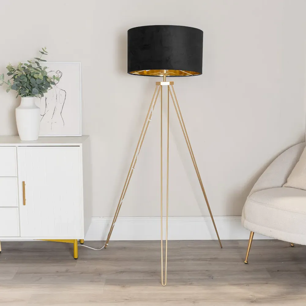 Aero Hairpin Tripod LED Floor Lamp - Gold, Velvet
