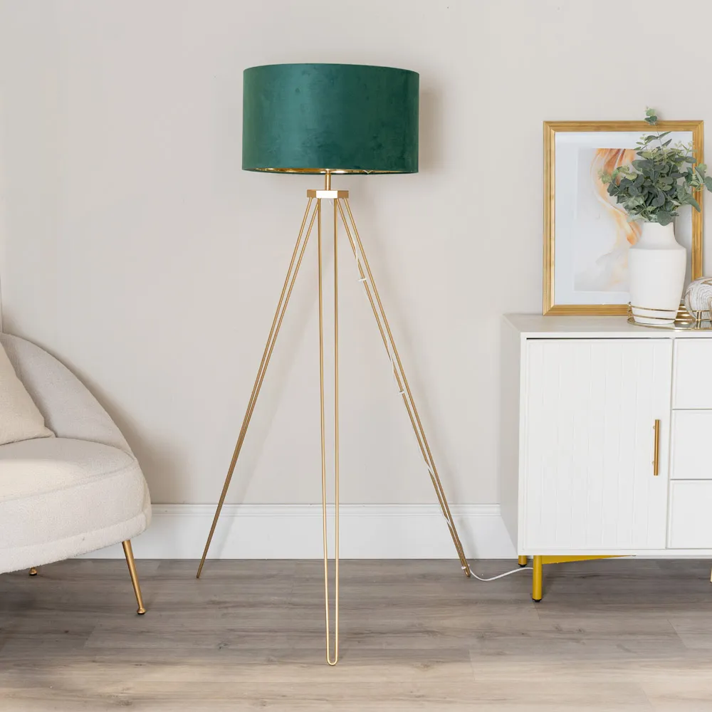 Aero Hairpin Tripod LED Floor Lamp - Gold, Velvet