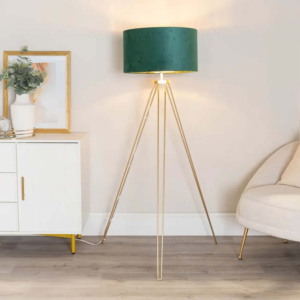 Aero Hairpin Tripod LED Floor Lamp - Gold, Velvet