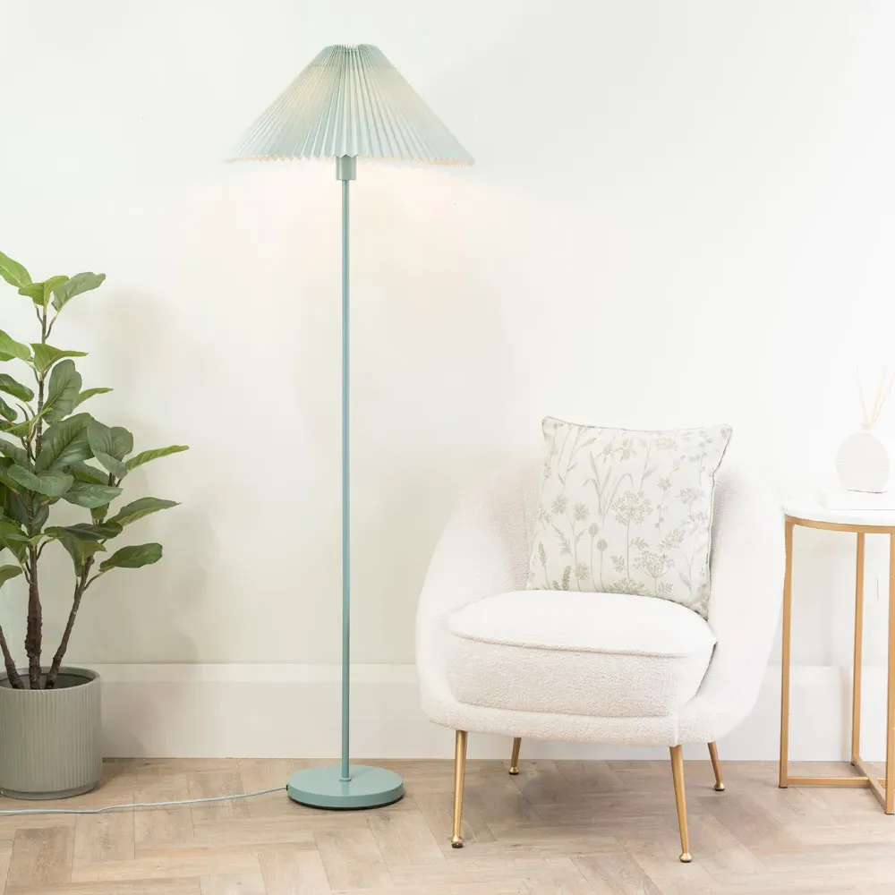 Akira Pleated Shade LED Floor Lamp - Blue, Paper