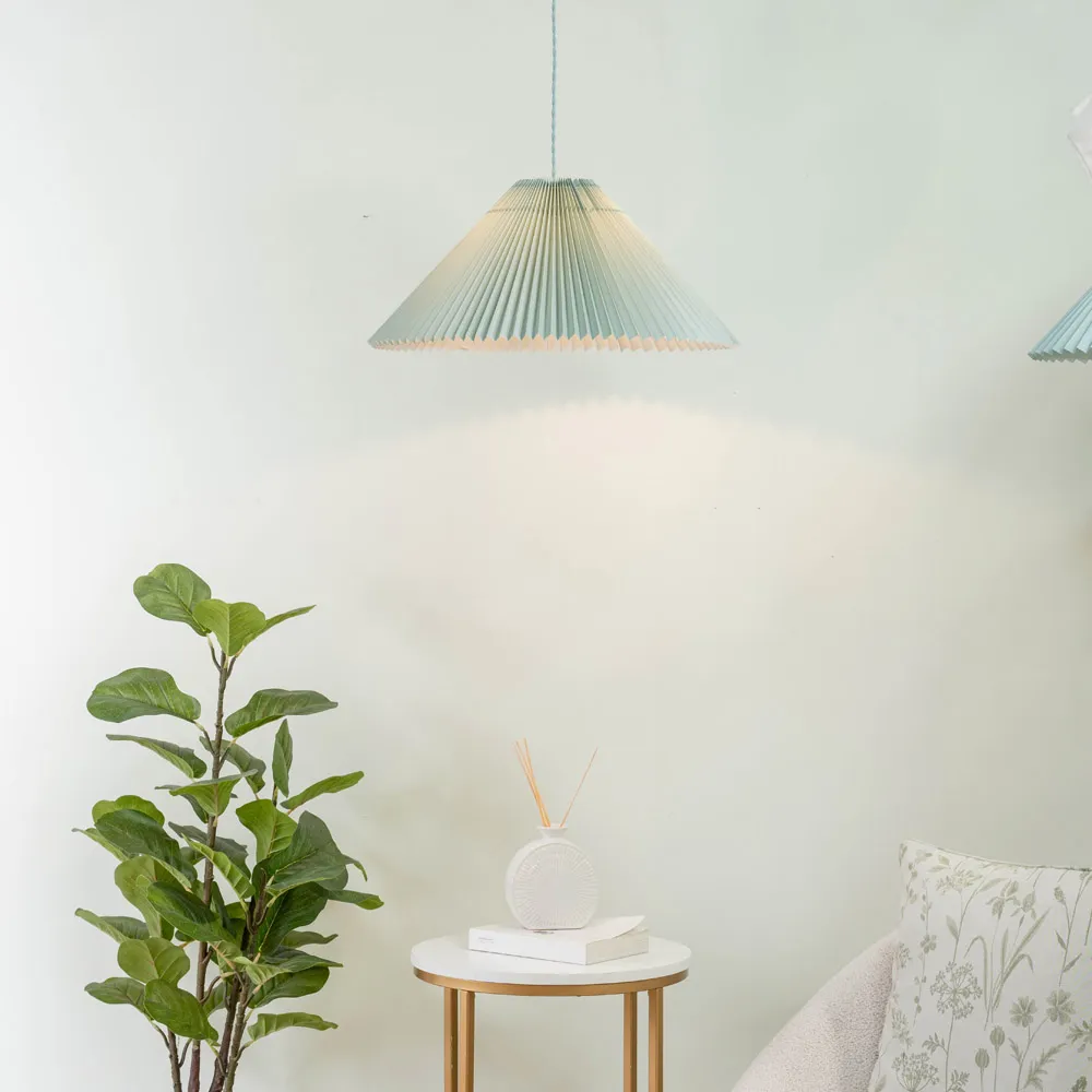 Akira Pleated Shade LED Pendant Light - Blue, Paper