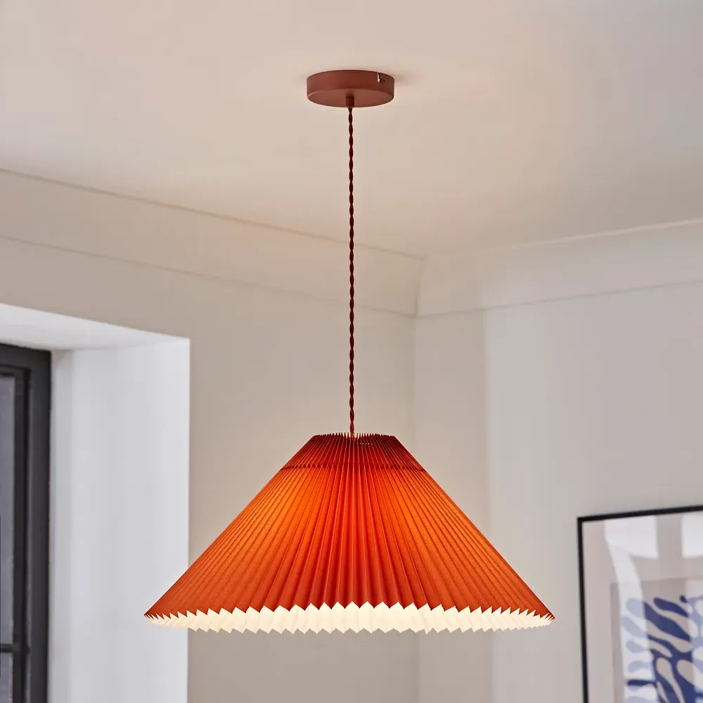 Akira Pleated Shade LED Pendant Light - Orange, Paper