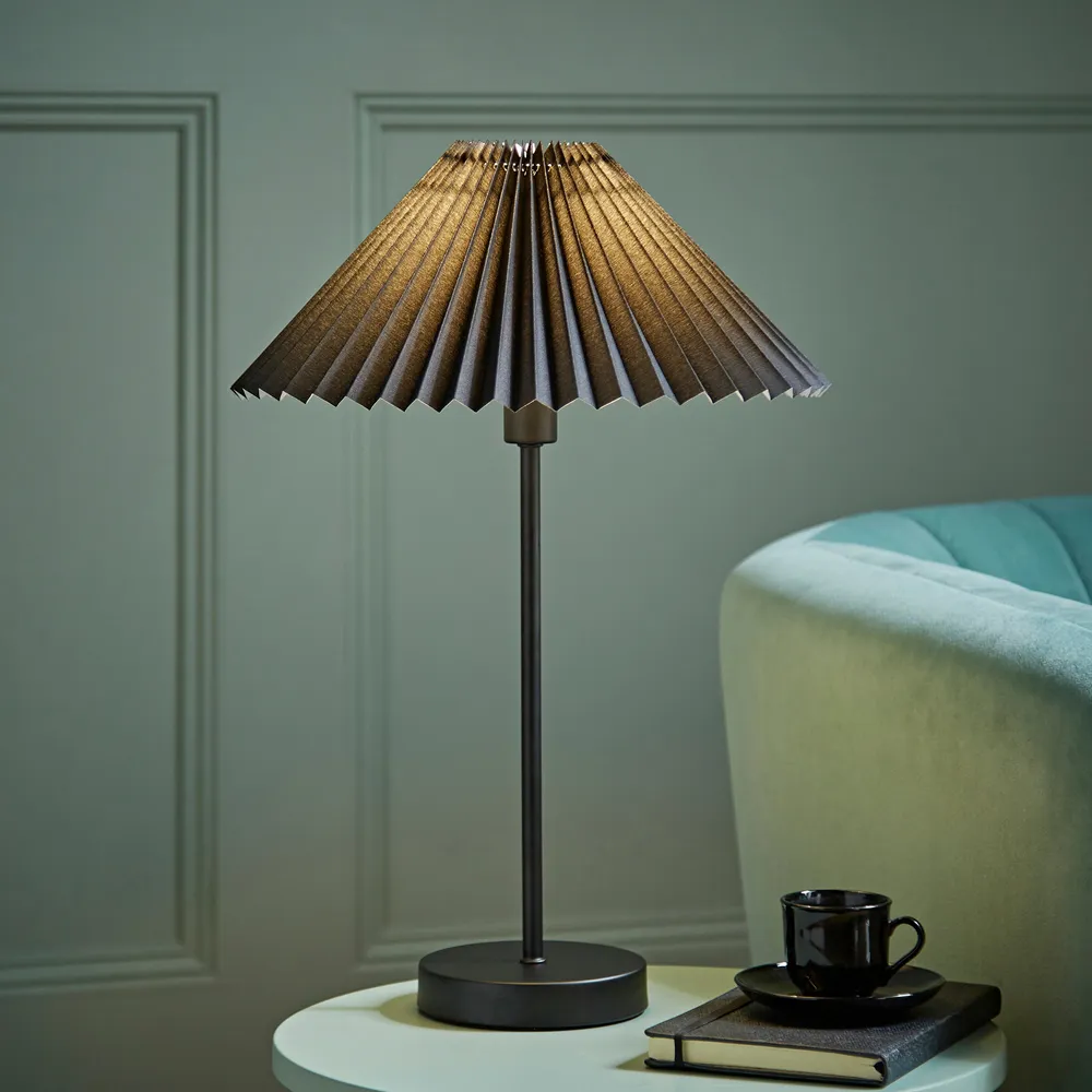 Akira Pleated Shade LED Table Lamp - Black, Paper