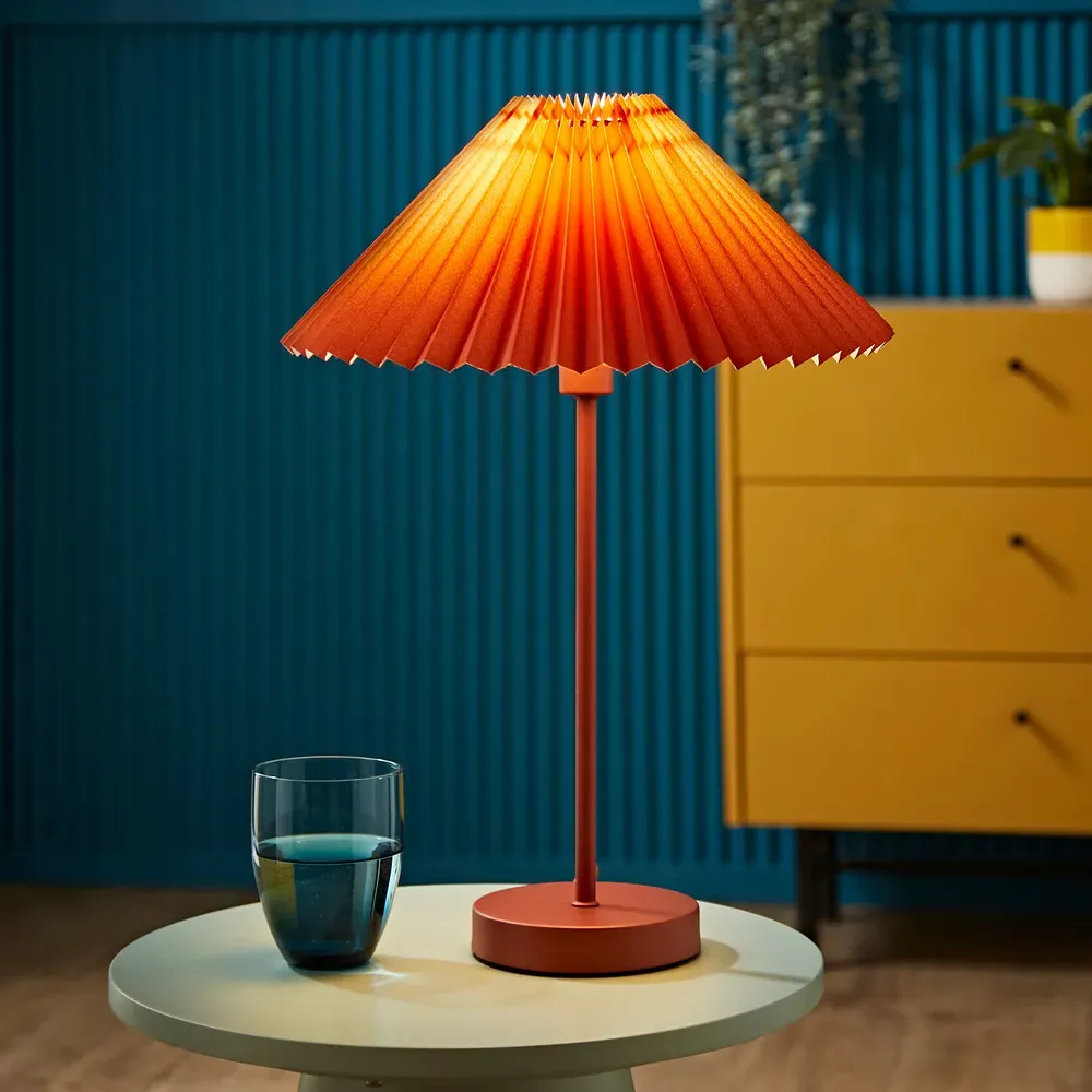 Akira Pleated Shade LED Table Lamp - Orange, Paper