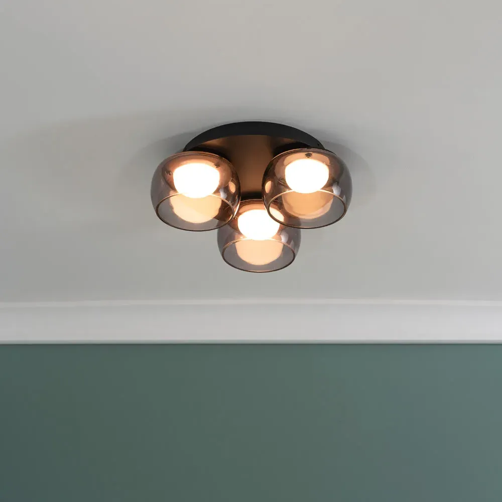 Alissa 3 Way LED Ceiling Light - Black, Smoked Glass