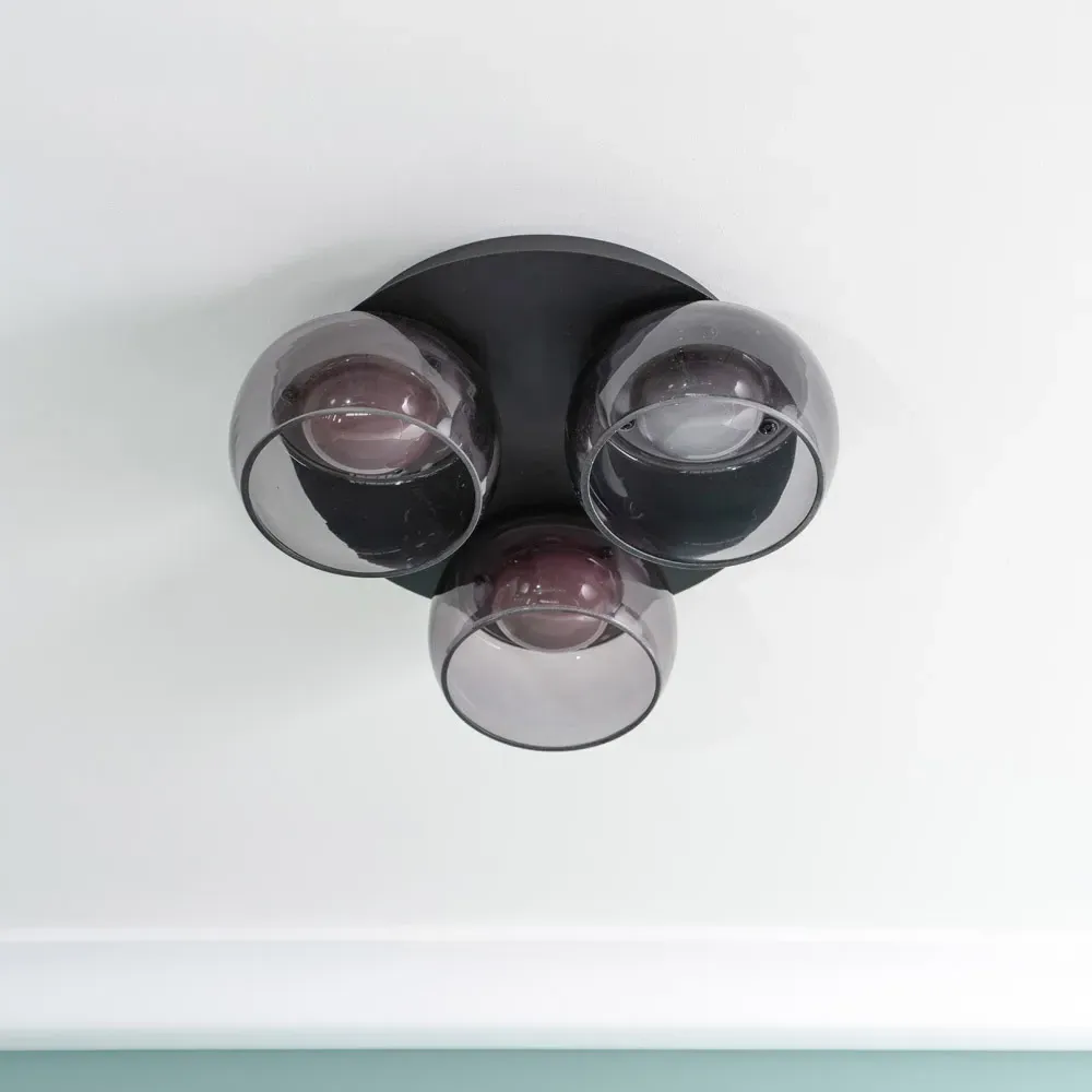 Alissa 3 Way LED Ceiling Light - Black, Smoked Glass
