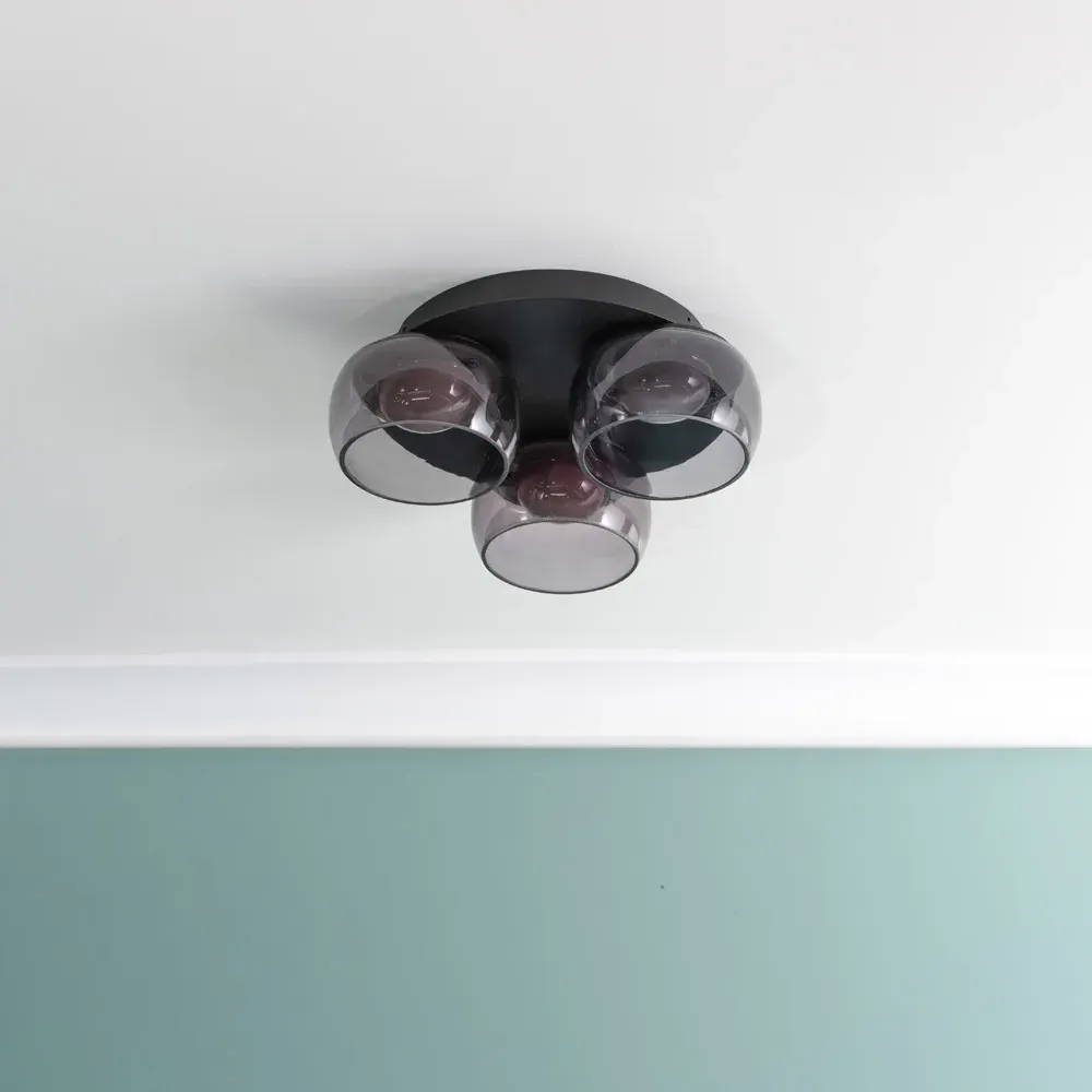 Alissa 3 Way LED Ceiling Light - Black, Smoked Glass