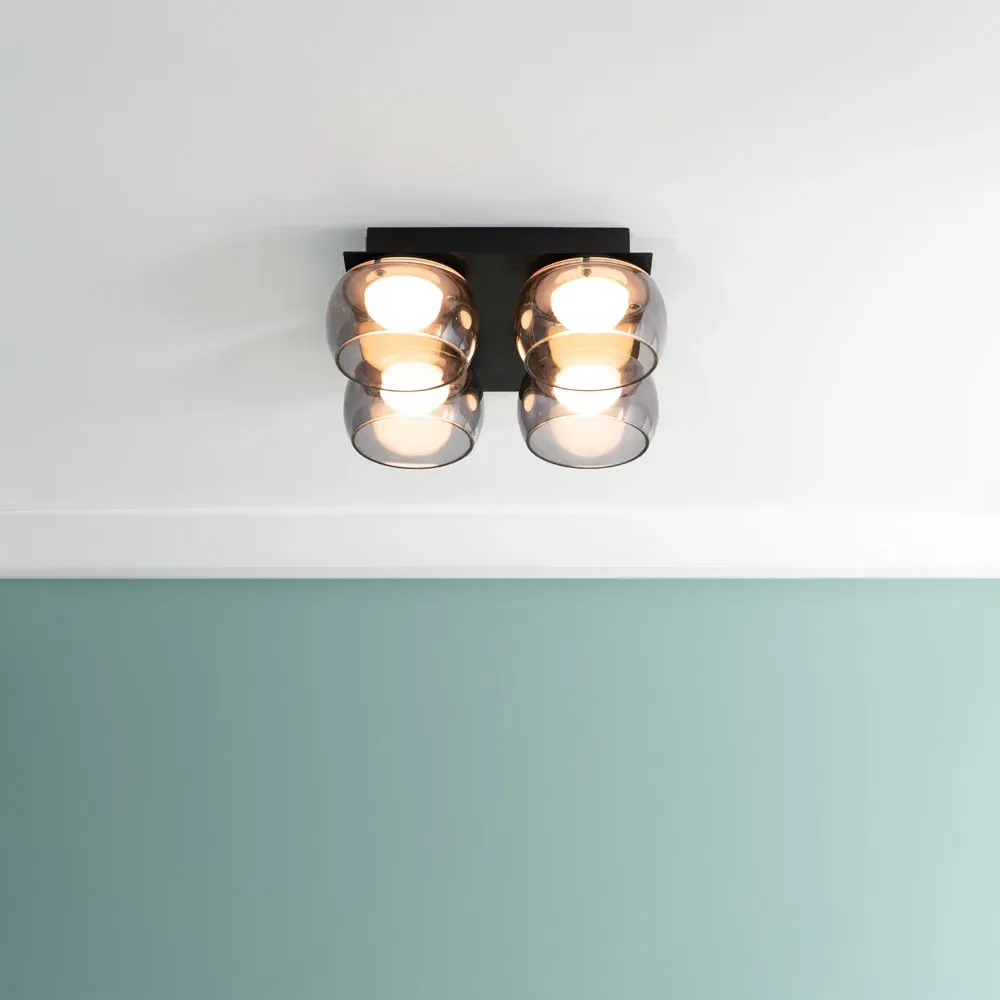 Alissa 4 Way LED Ceiling Light - Black, Smoked Glass
