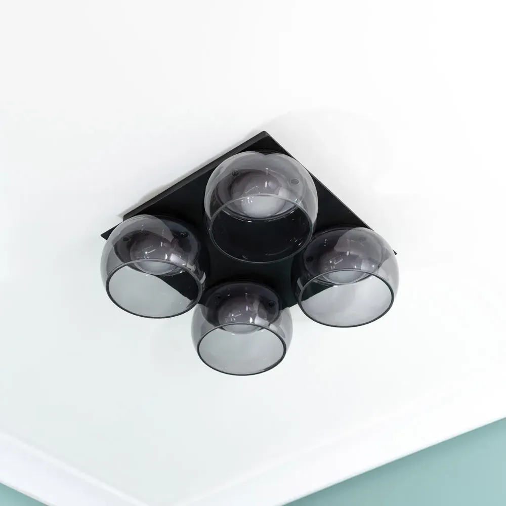 Alissa 4 Way LED Ceiling Light - Black, Smoked Glass