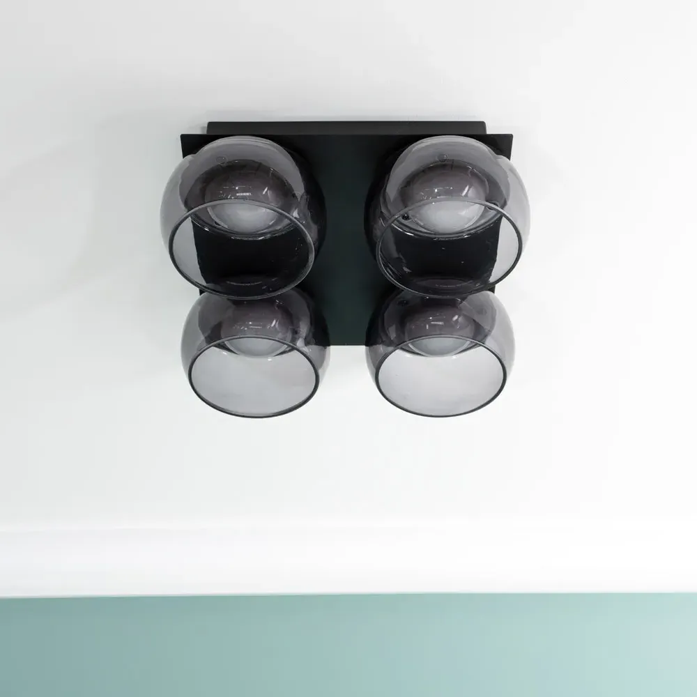 Alissa 4 Way LED Ceiling Light - Black, Smoked Glass