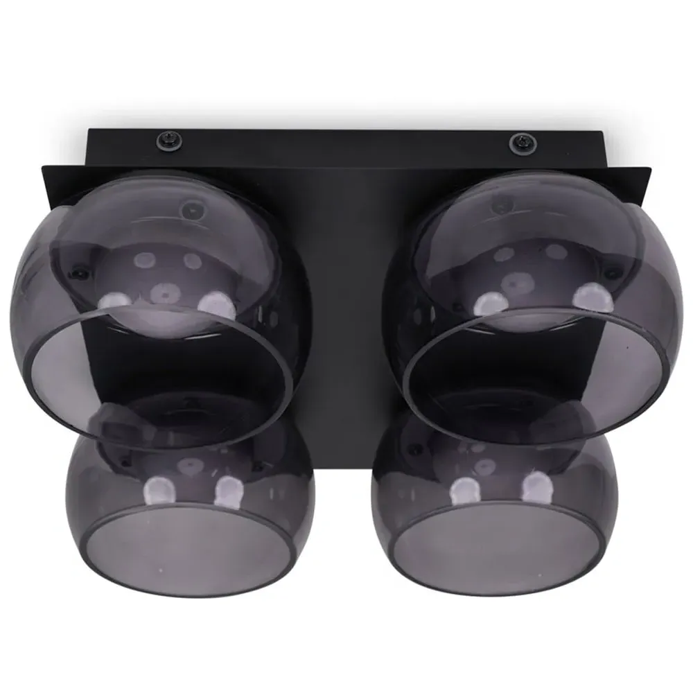 Alissa 4 Way LED Ceiling Light - Black, Smoked Glass