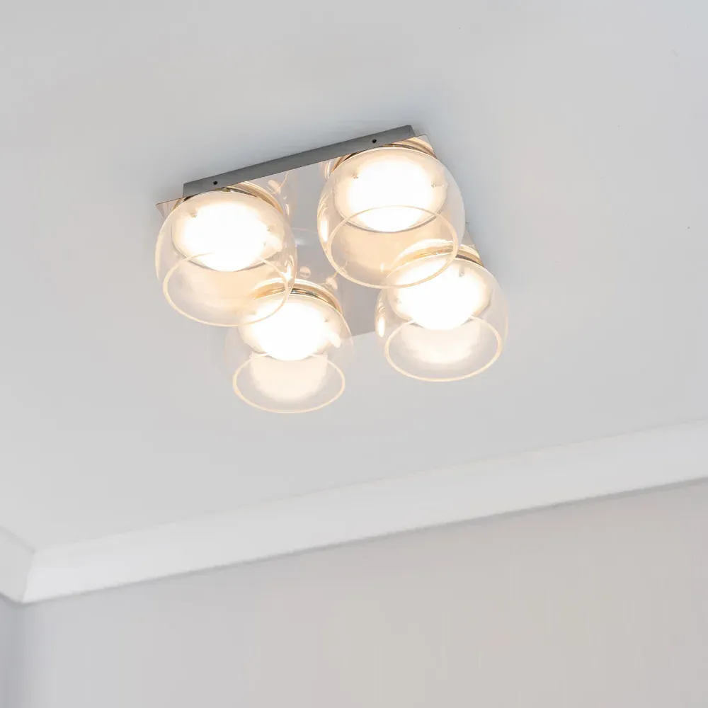 Alissa 4 Way LED Ceiling Light - Chrome, Smoked Glass