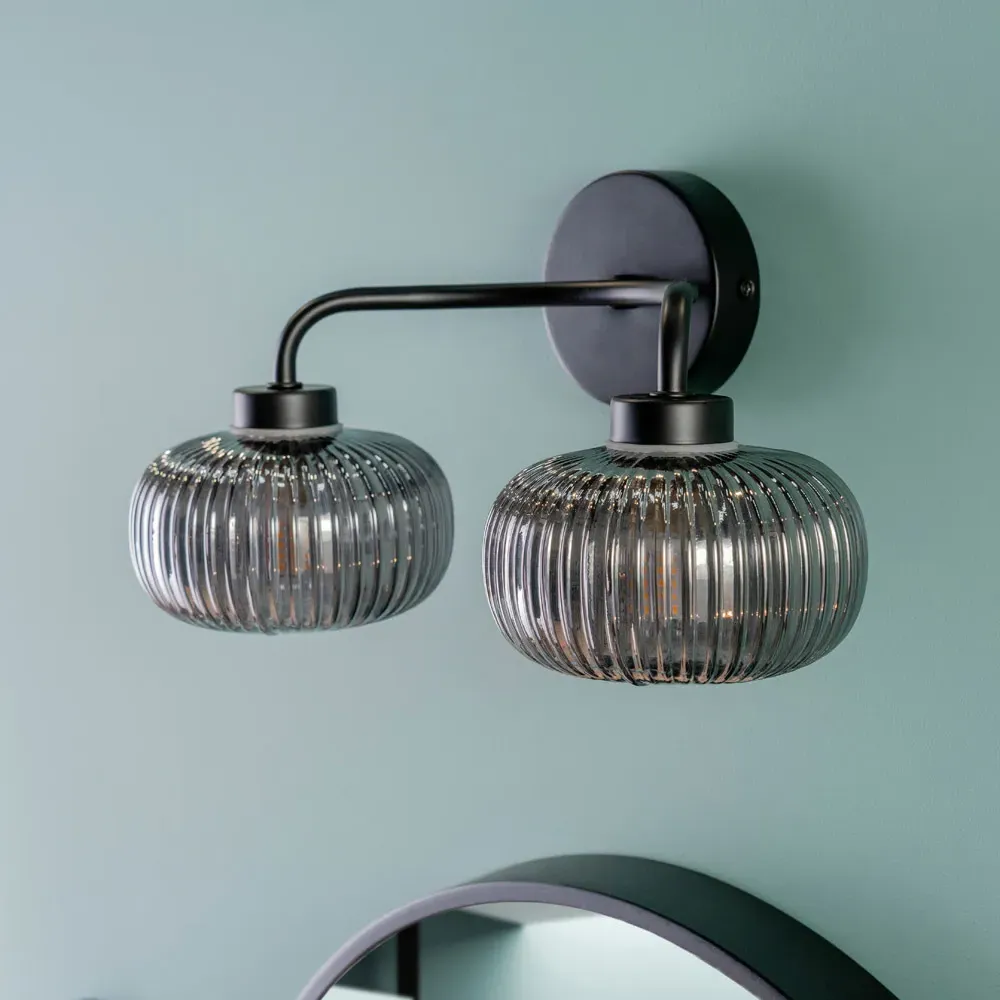 Amaia 2 Way LED Wall Light 2 Pack - Black, Glass