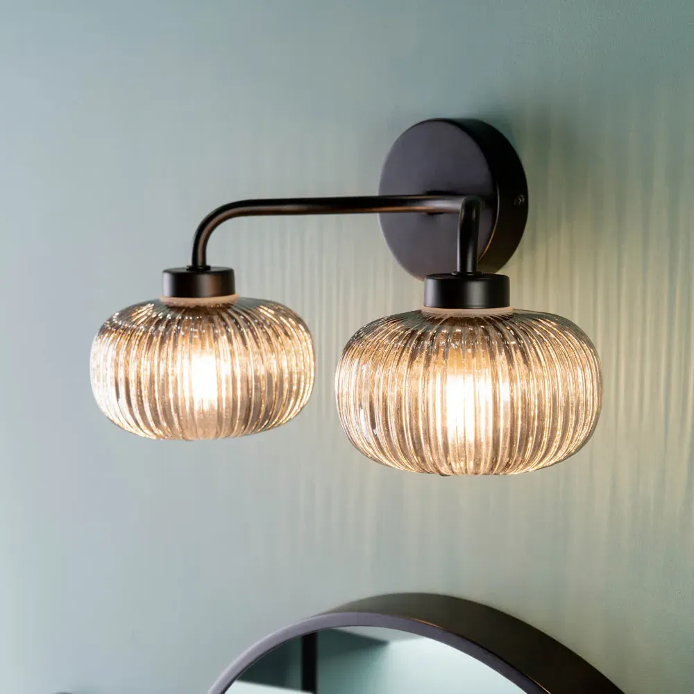 Amaia 2 Way LED Wall Light 2 Pack - Black, Glass