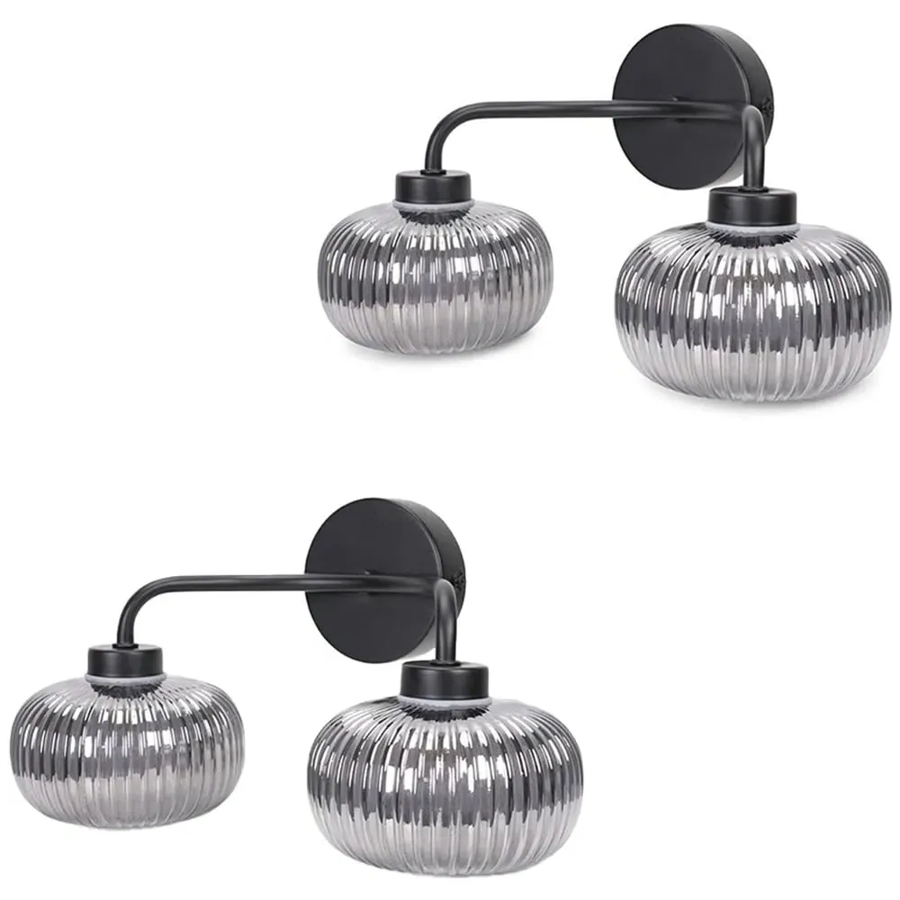 Amaia 2 Way LED Wall Light 2 Pack - Black, Glass