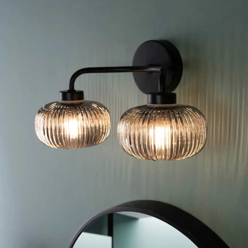 Amaia 2 Way LED Wall Light - Black, Glass