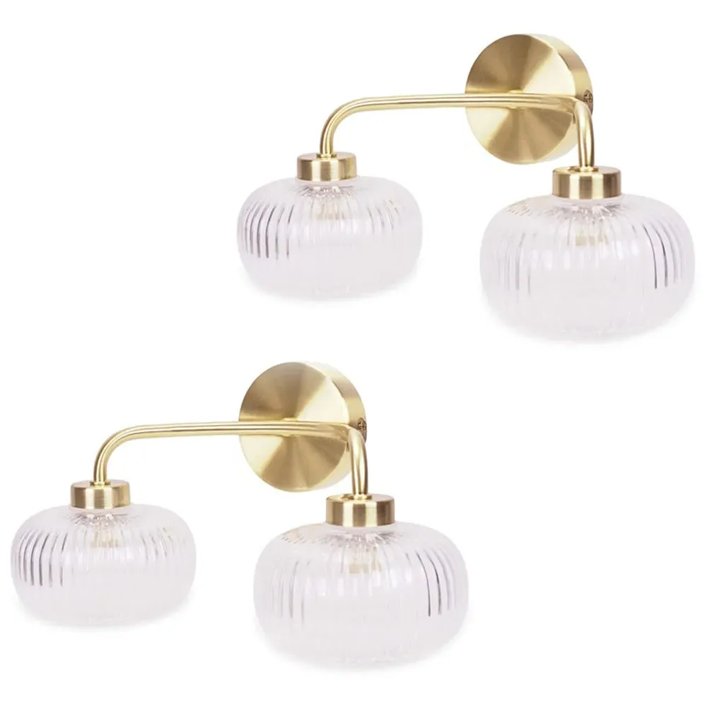 Amaia 2 Way Ribbed Glass LED Wall Light 2 Pack - Gold