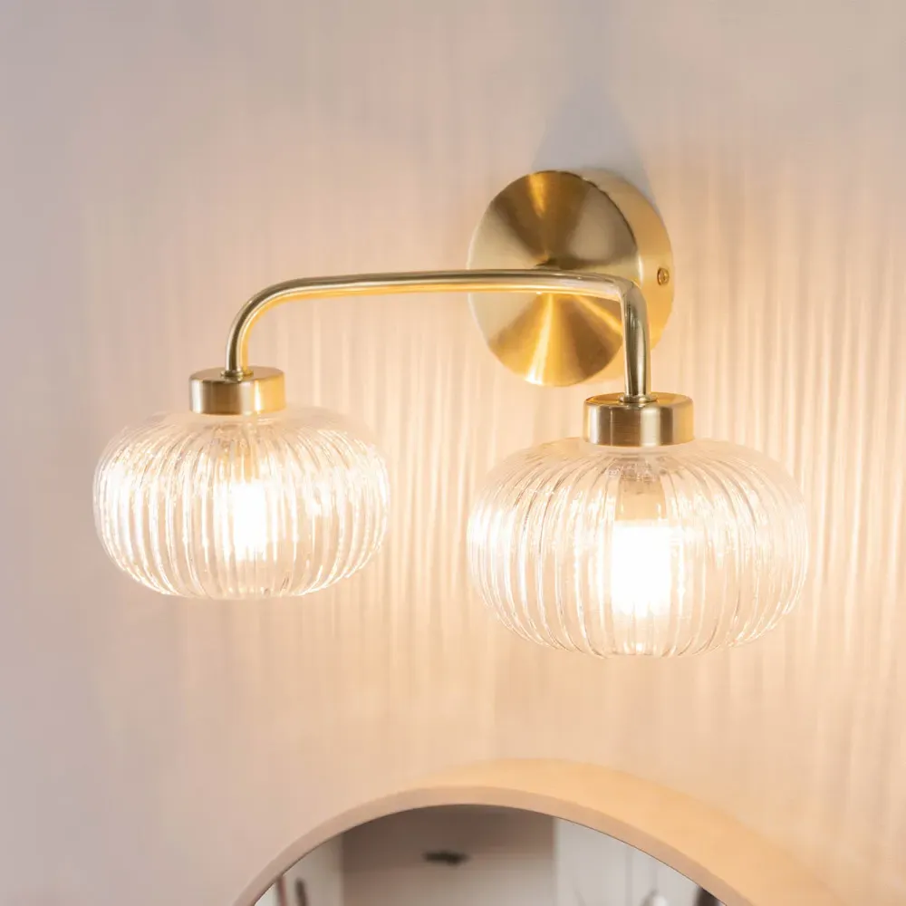 Amaia 2 Way Ribbed Glass LED Wall Light - Gold