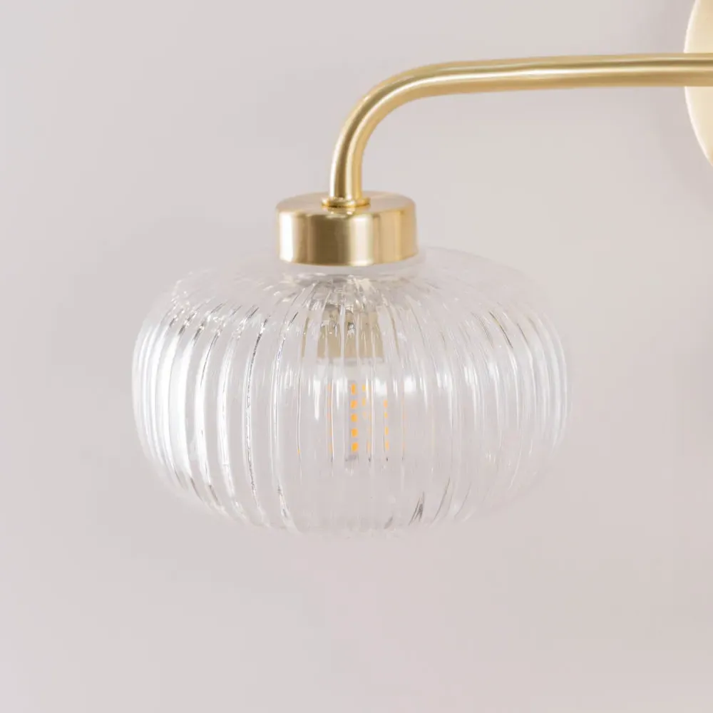 Amaia 2 Way Ribbed Glass LED Wall Light - Gold