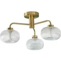 Amaia 3 Way LED Ceiling Light - Gold, Ribbed Glass