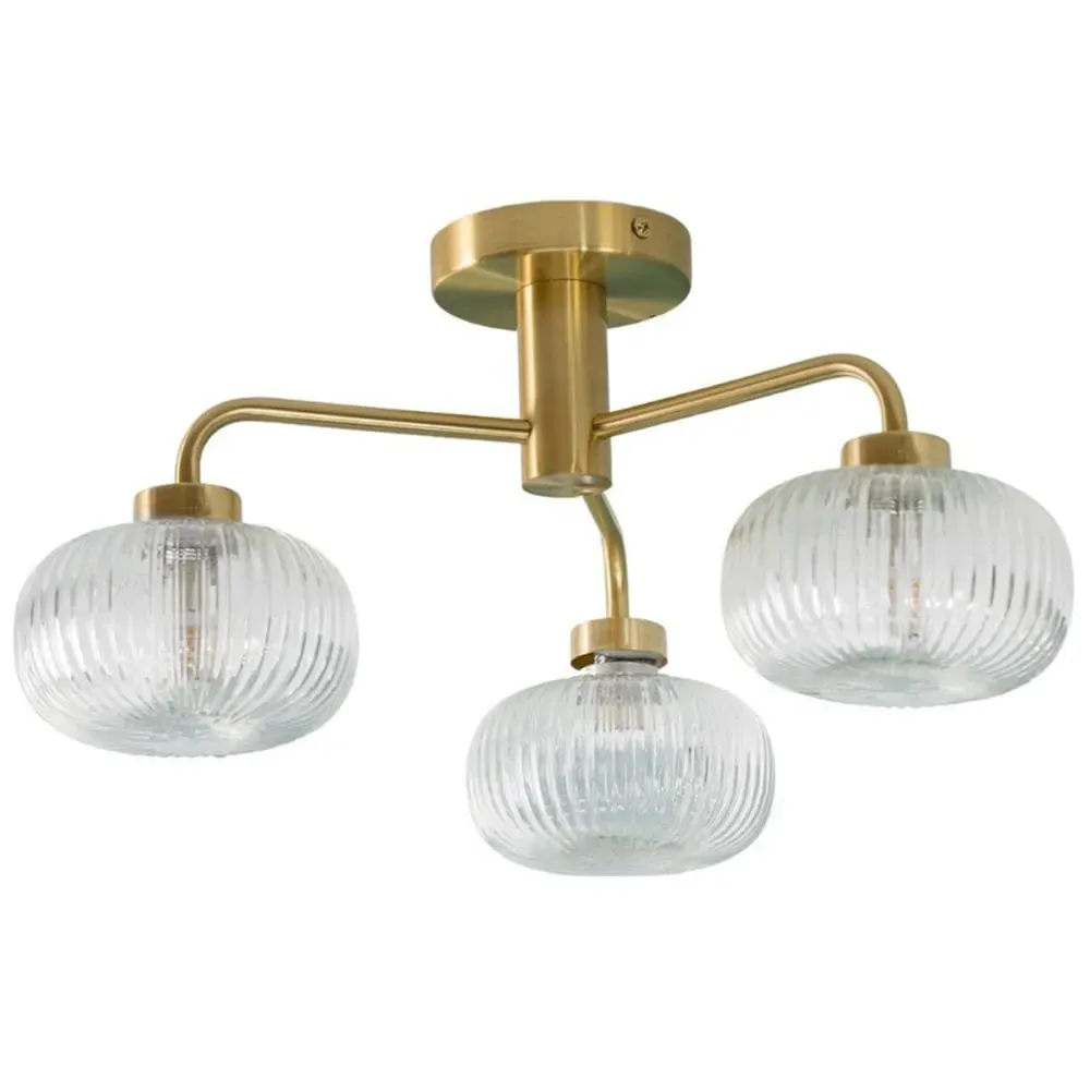 Amaia 3 Way LED Ceiling Light - Gold, Ribbed Glass image
