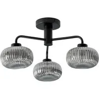 Amaia 3 Way LED Ceiling Light - Matt Black, Ribbed Glass