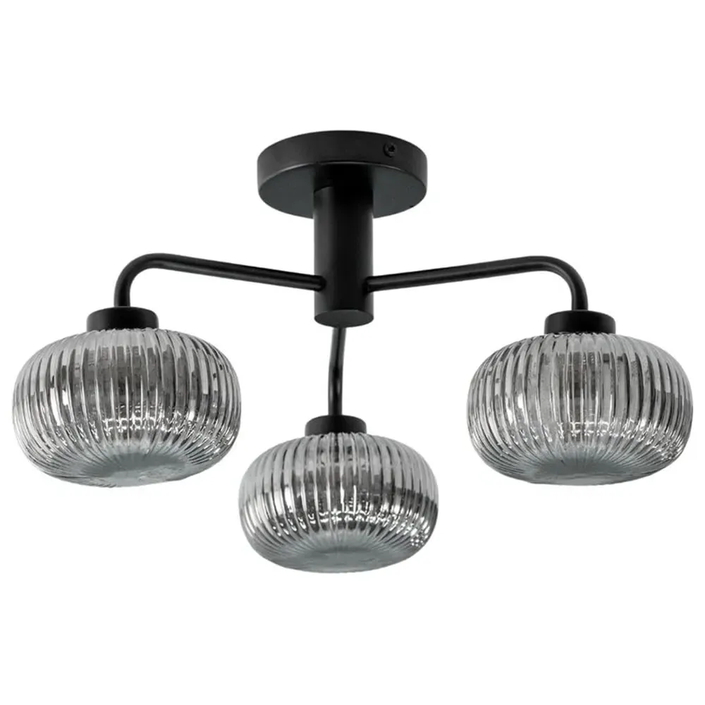 Amaia 3 Way LED Ceiling Light - Matt Black, Ribbed Glass image