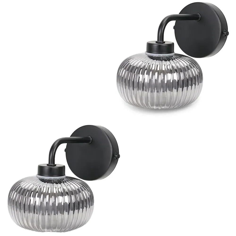 Amaia LED Wall Light 2 Pack - Black, Glass