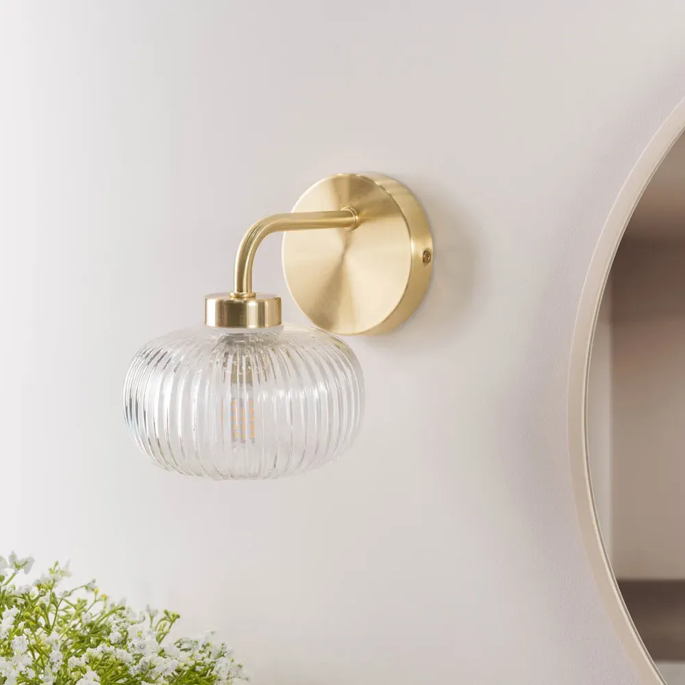 Amaia Ribbed Glass LED Wall Light 2 Pack - Gold