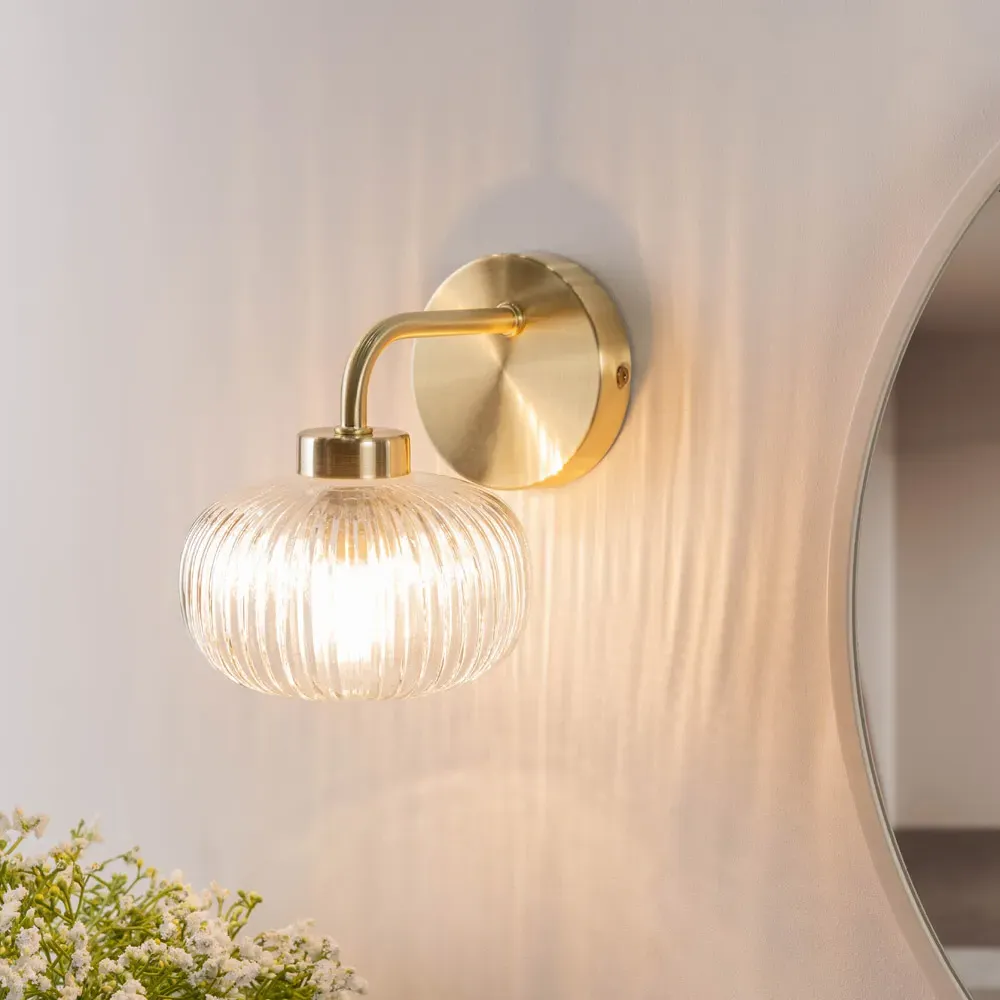 Amaia Ribbed Glass LED Wall Light 2 Pack - Gold