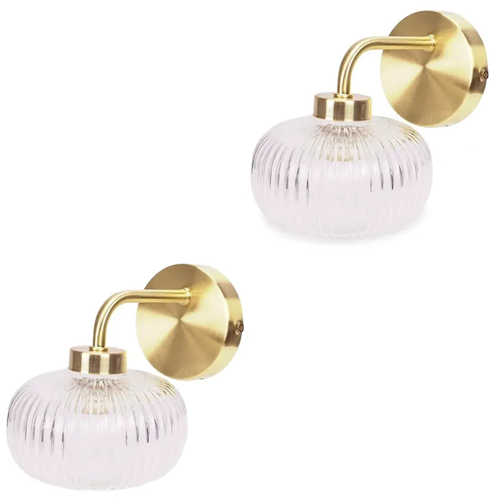 Amaia Ribbed Glass LED Wall Light 2 Pack - Gold
