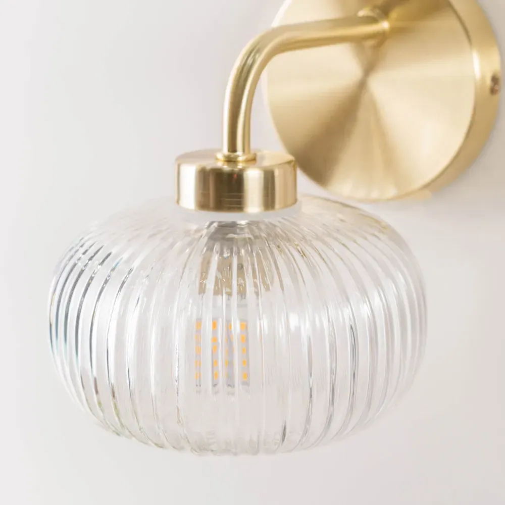 Amaia Ribbed Glass LED Wall Light - Gold