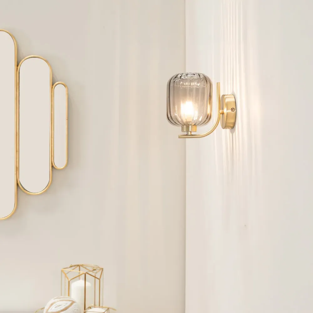Amelie 2 Pack Ribbed Glass Wall Light - Gold