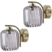Amelie 2 Pack Ribbed Glass Wall Light - Gold