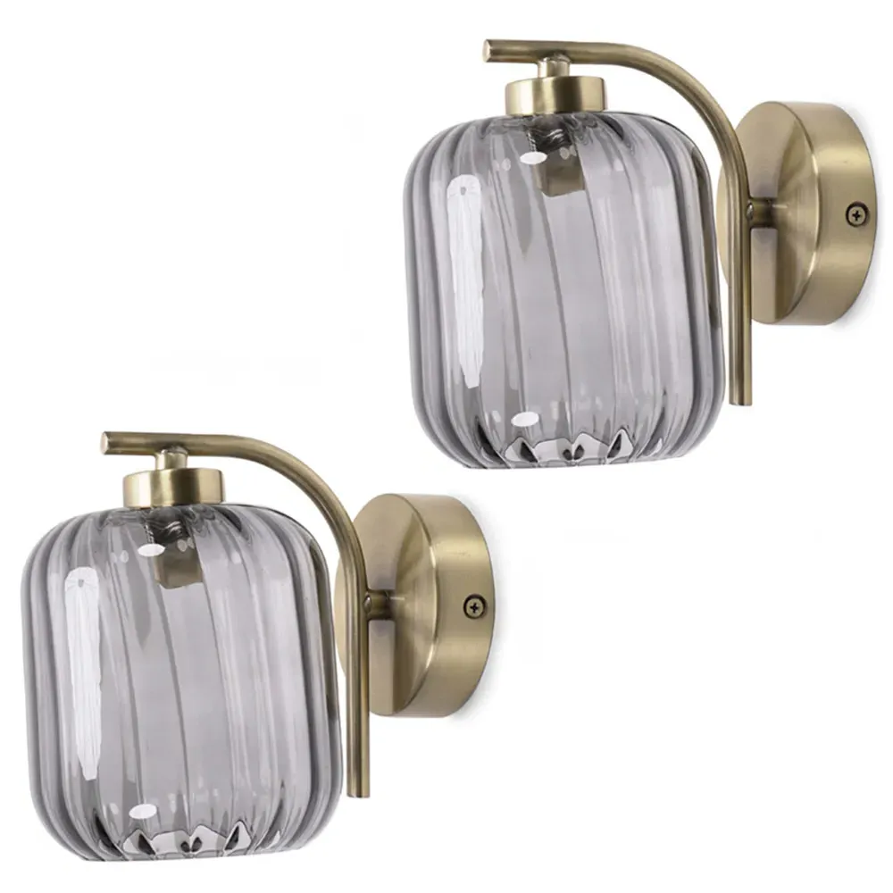 Amelie 2 Pack Ribbed Glass Wall Light - Gold