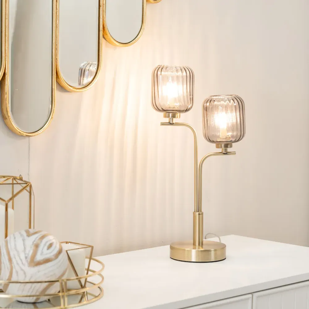 Amelie 2 Way Ribbed Glass Table Lamp - Gold