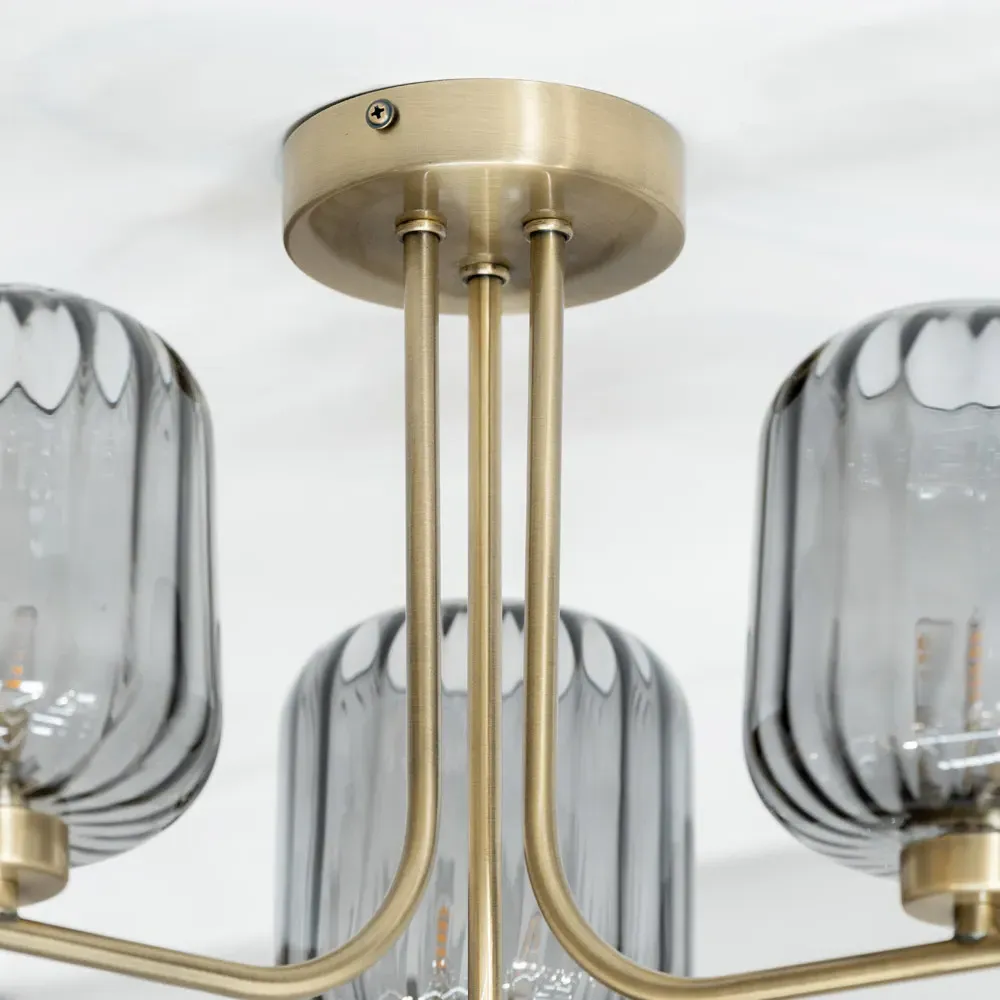 Amelie 3 Way Ribbed Glass Ceiling Pendant Light - Gold