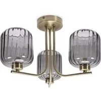 Amelie 3 Way Ribbed Glass Ceiling Pendant Light - Gold