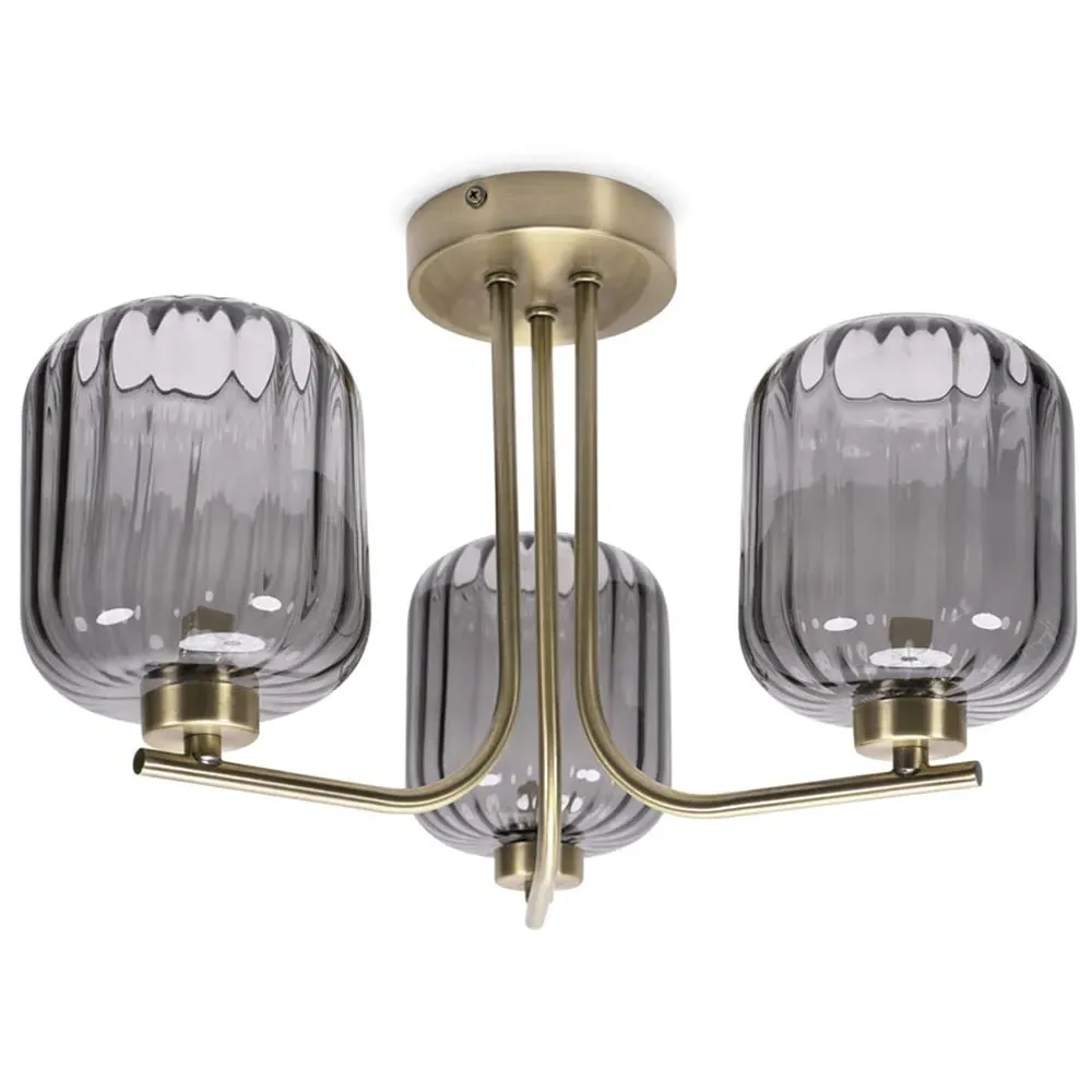 Amelie 3 Way Ribbed Glass Ceiling Pendant Light - Gold