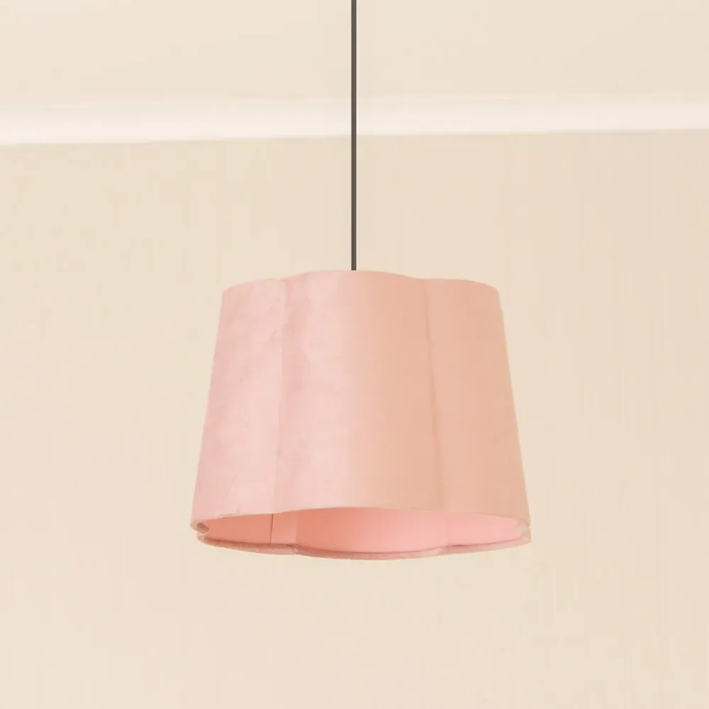 Amy Scallop Lamp Shade - Blush Pink, Velvet