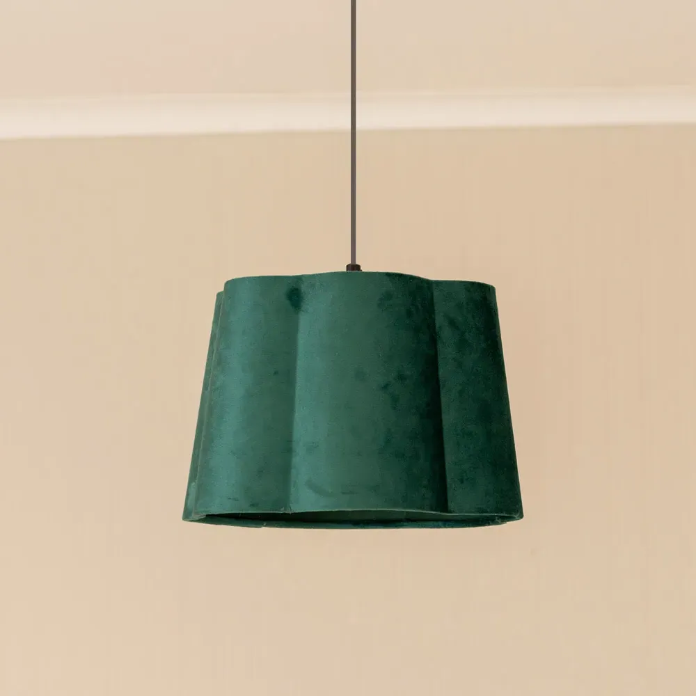 Amy Scallop Lamp Shade - Forest Green, Velvet