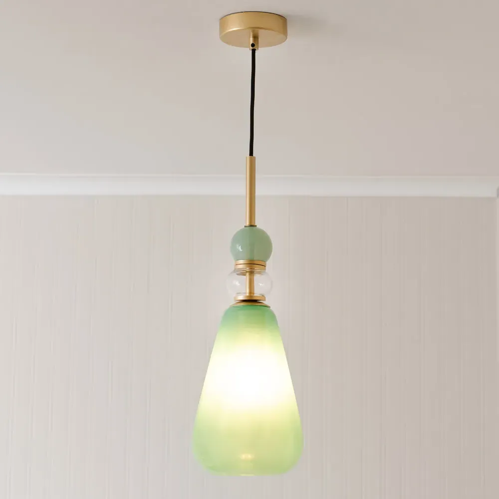 Anastasia Stacked Glass LED Pendant Light - Green, Gold