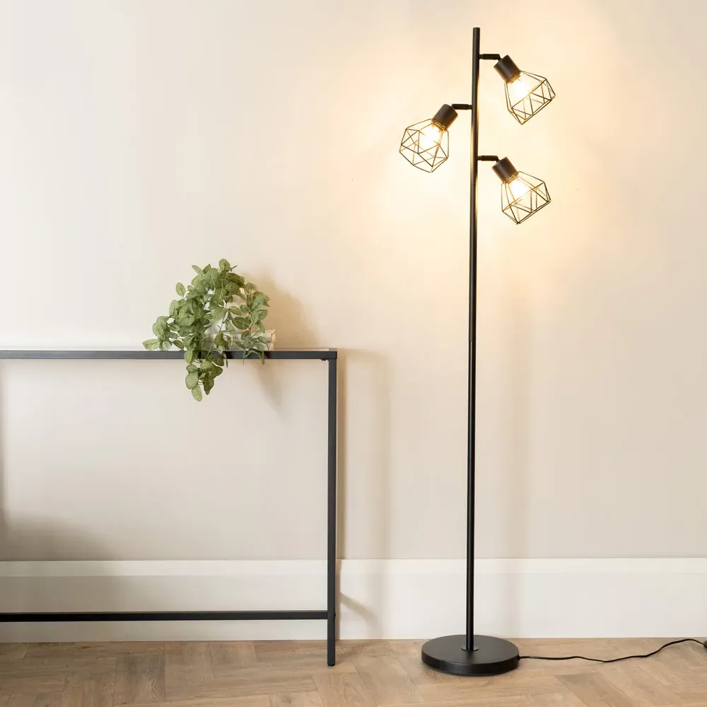 Angus 3 Way Metal LED Floor Lamp - Black