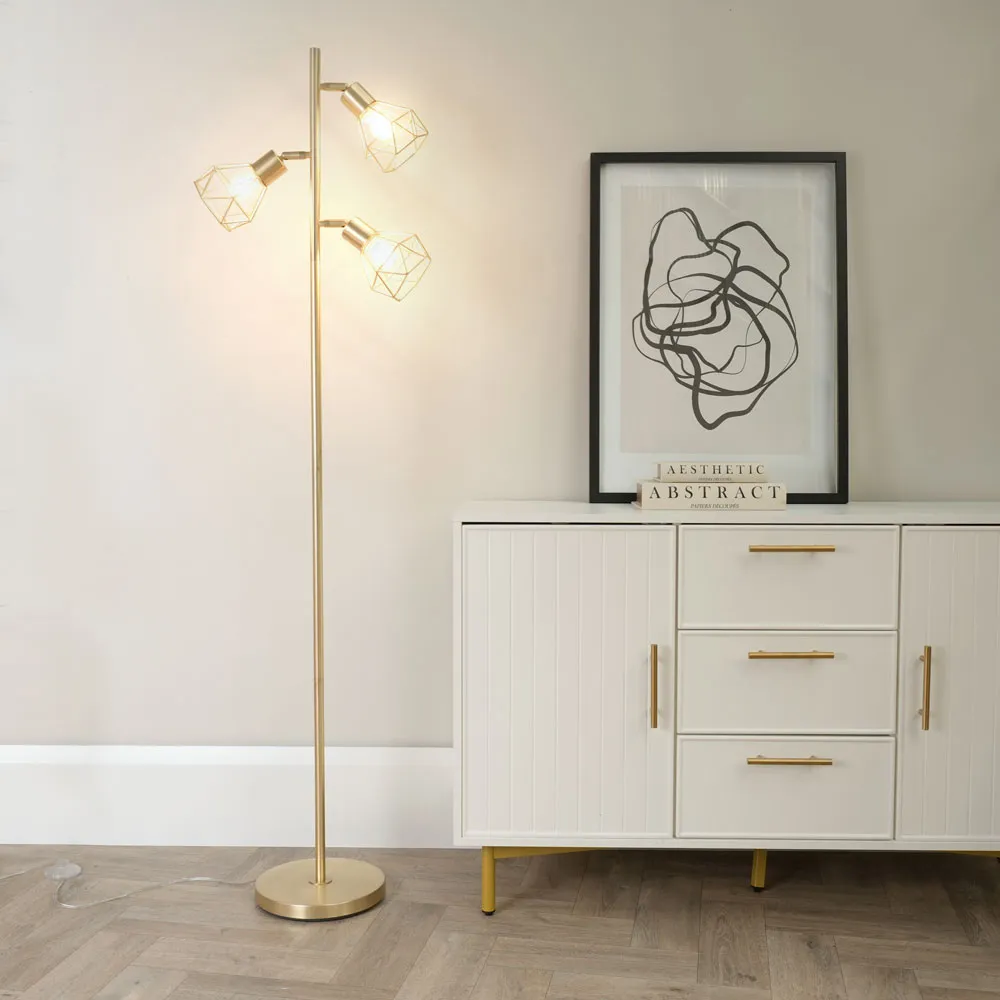 Angus 3 Way Metal LED Floor Lamp - Gold